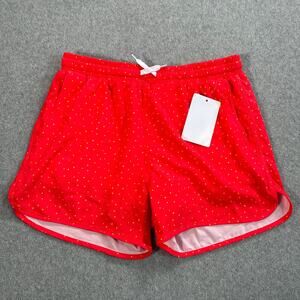 Kortni Jeane Retro Shortie Swim Trunks Men's Large Golden Dot Red New 5" Inseam